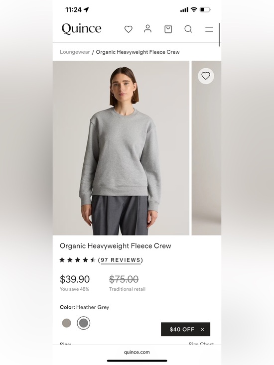 Quince Sweaters - Quince organic heavyweight crew neck sweatshirt NWT